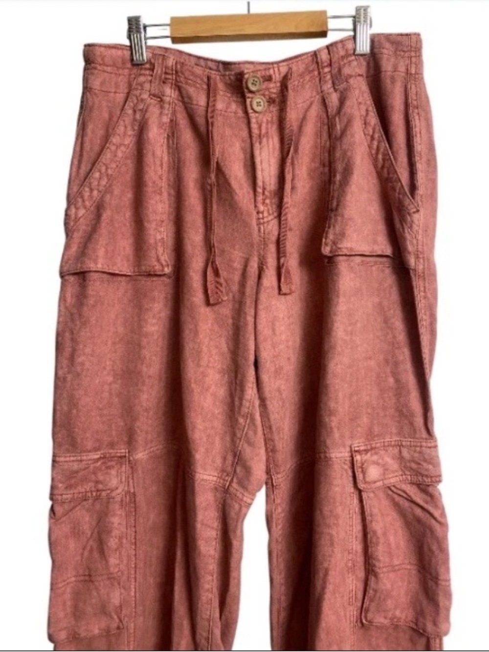 PILCRO BY ANTHROPOLOGIE Linen Blend Beach Cargo Trouser Pants Size 29 Dark Rose - Picture 5 of 12